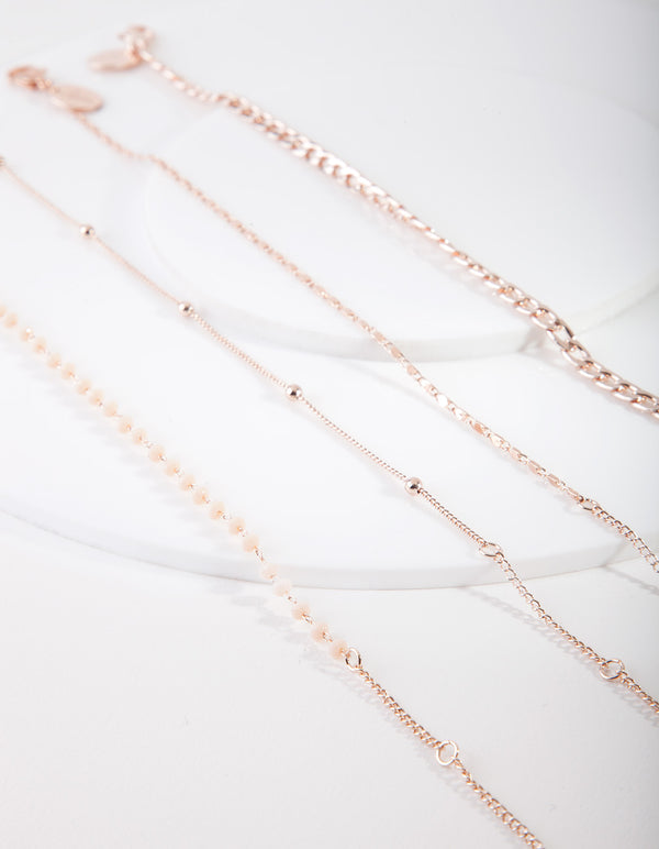 Rose Gold Mix Chain Bead Anklet Bracelet 4-Pack