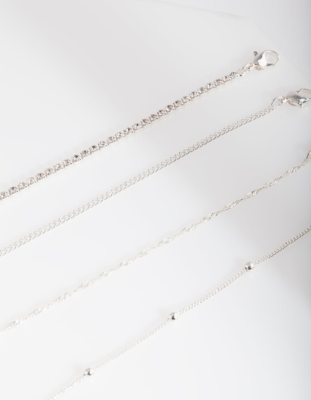 Silver Diamante Twist Anklet Bracelet 4-Pack