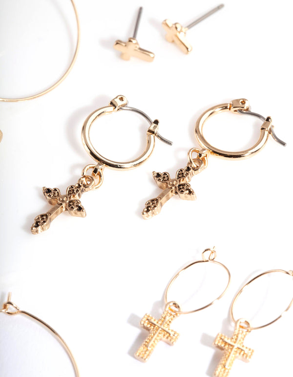 Gold Cross Hoop Earring Pack