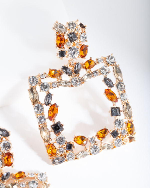 Neutral Square Gem Earrings