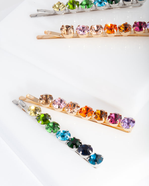 Mixed Round Multi Crystal Hair Pin 4-Pack