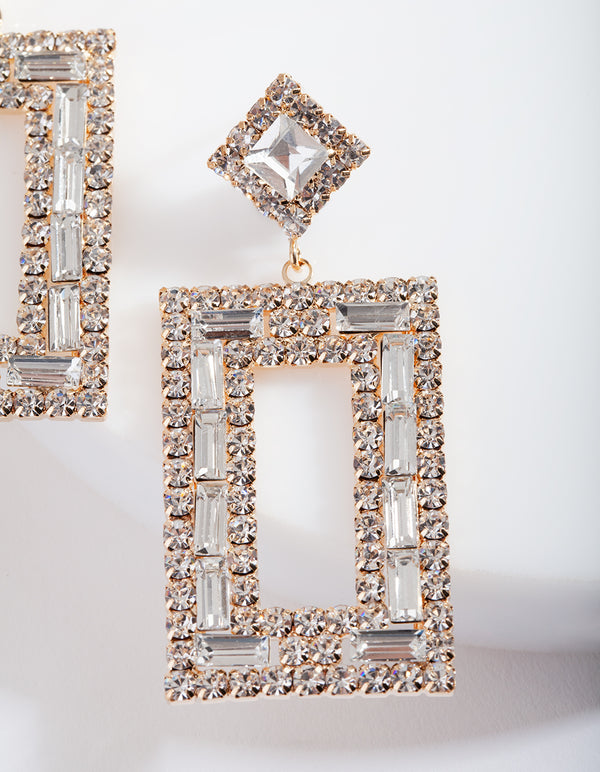 Small Square Diamante Drop Earrings