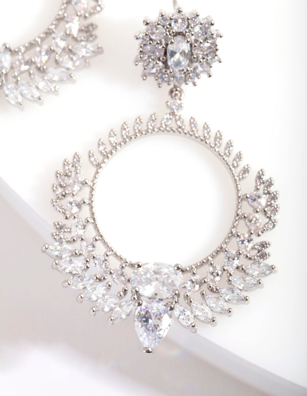 Silver Cubic Zirconia Foliage Drop Earrings