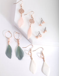 Rose Gold Pretty Feather Drop Earring Pack - link has visual effect only
