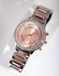 Mixed Metal Diamante Link Strap Watch - link has visual effect only