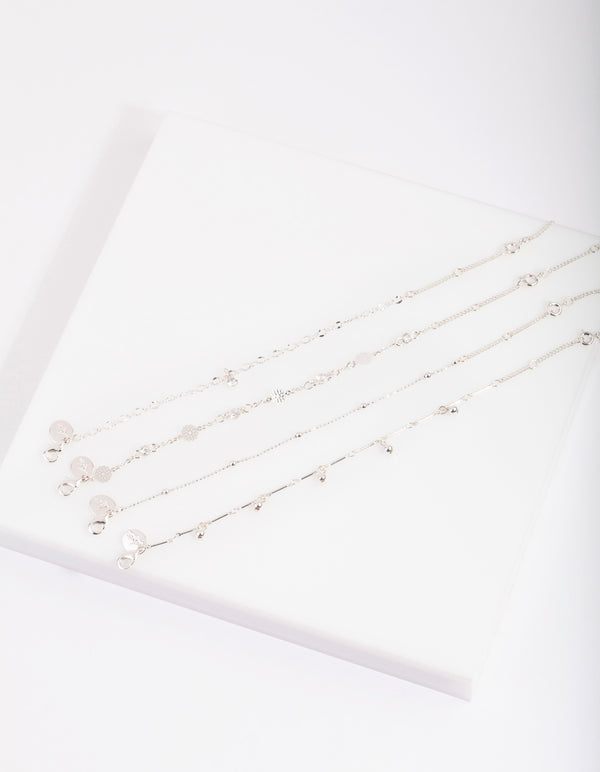 Silver Cubic Zirconia Drop Anklet Bracelet Pack