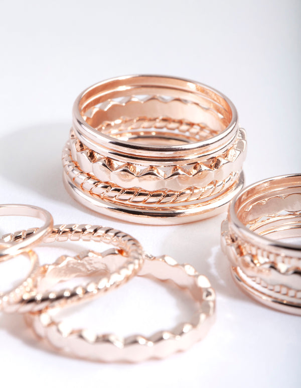 Rose Gold Textured Band Ring 8-Pack
