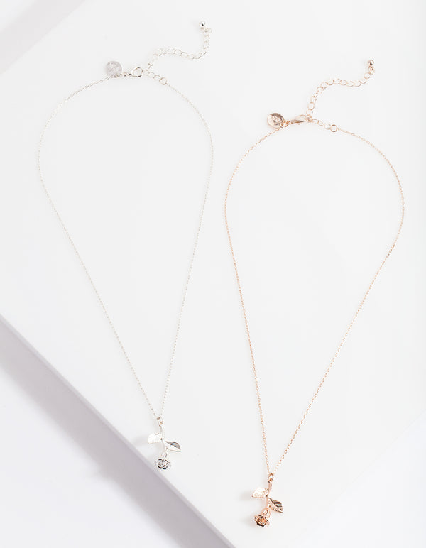 Mixed Metal Roses are Red Necklace Pack