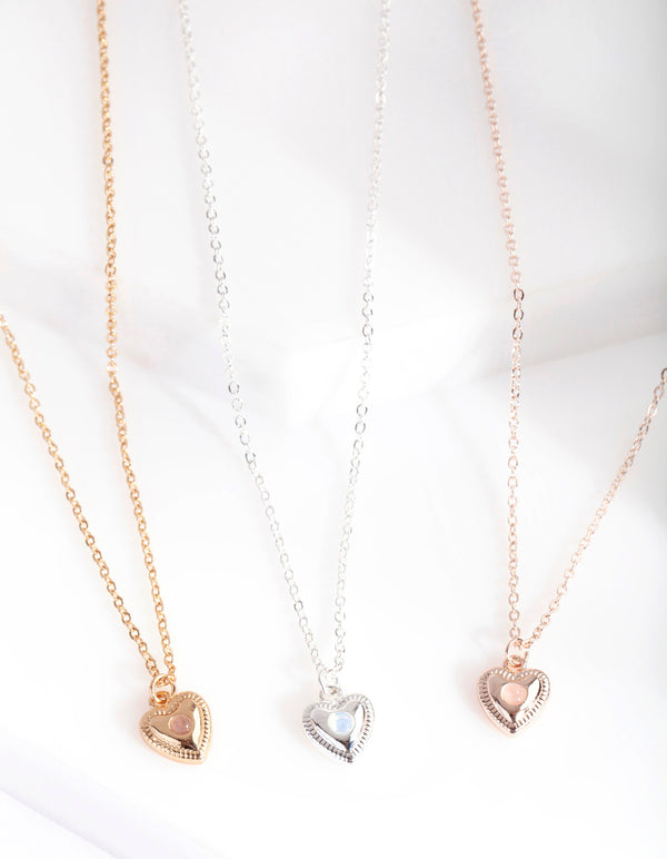 Mixed Metal Semi Precious Heart Necklace Pack
