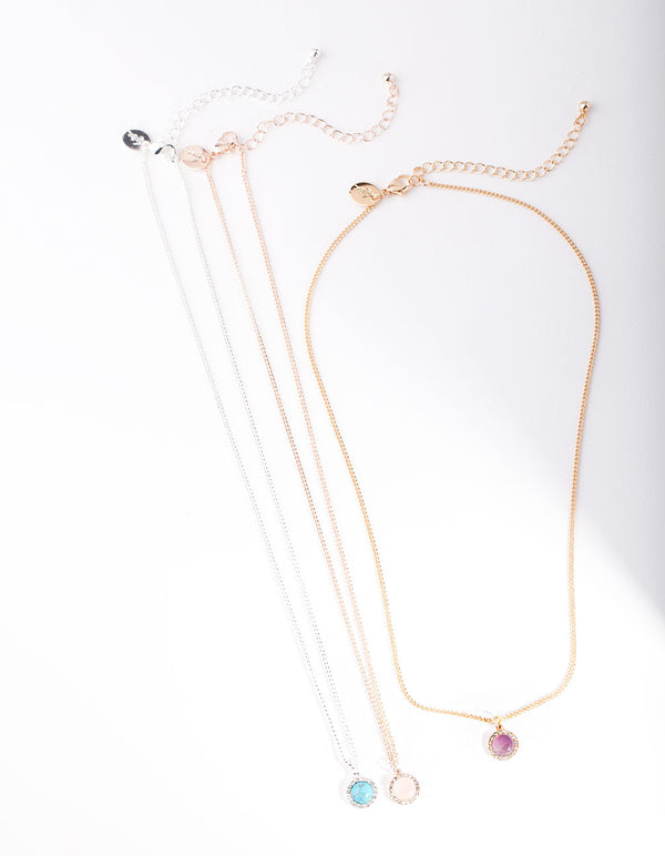 Mixed Metal Diamante Semi Precious Necklace Pack