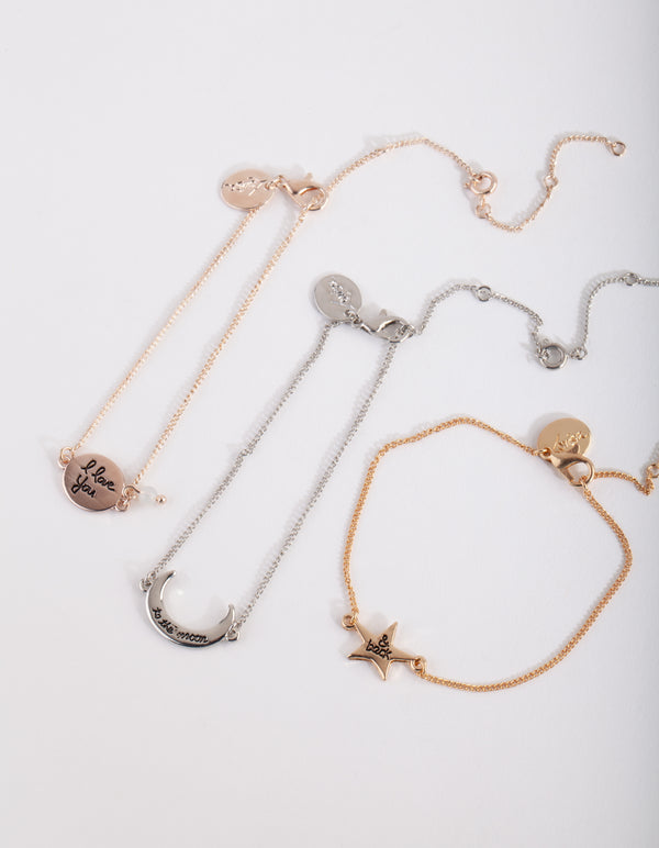 Mixed Metal Moon & Back Bracelet & Anklet Pack