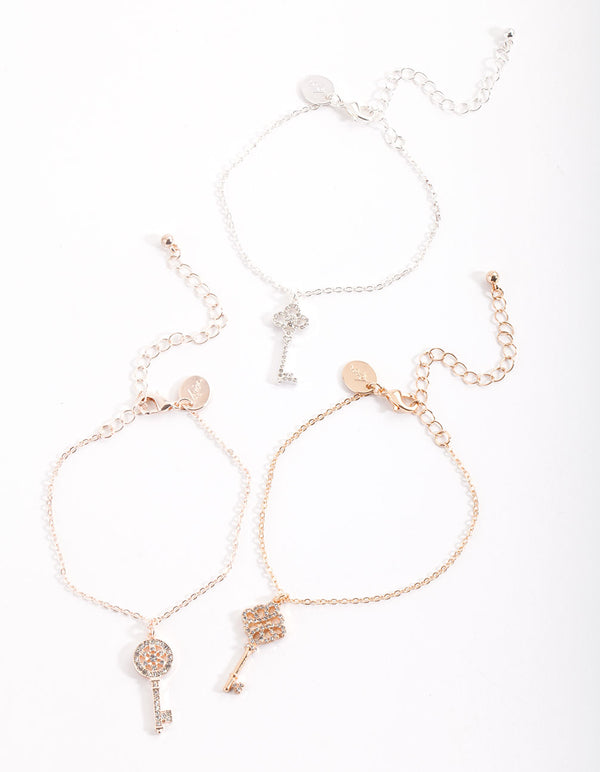 Mixed Metal Key Bracelet Pack