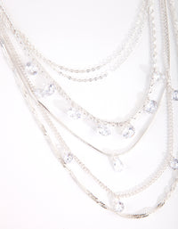 Cubic Zirconia Silver Multi Chain Necklace - link has visual effect only
