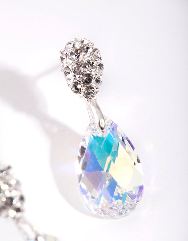 Silver Diamond Simulant Faceted Teardrop Earrings