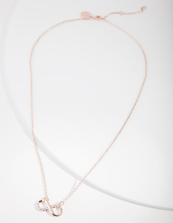 Rose Gold Diamond Simulant Infinity Pendant Necklace