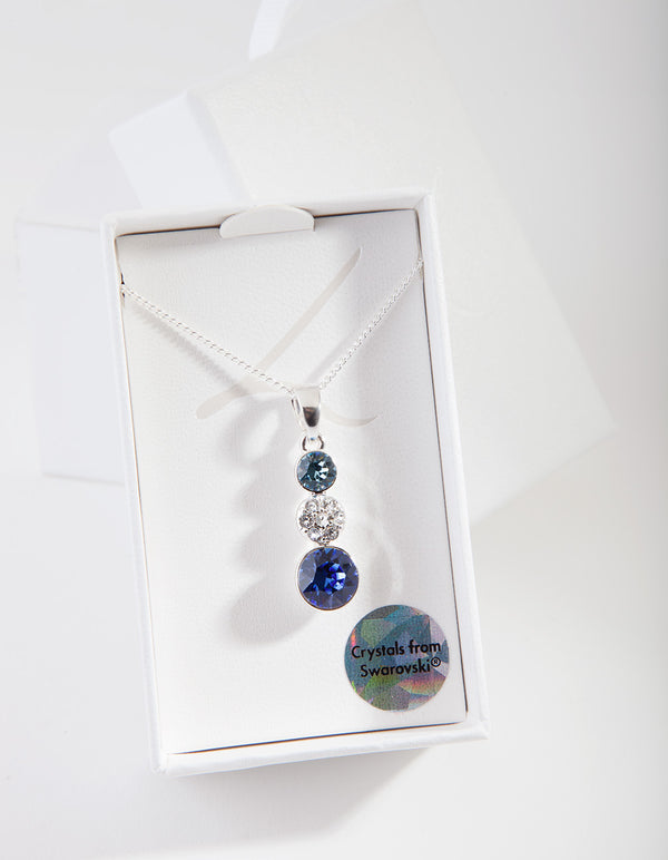 Silver Diamond Simulant Blue Graduating Crystal Pendant Necklace