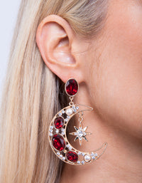 Red Star & Moon Drop Earrings - link has visual effect only