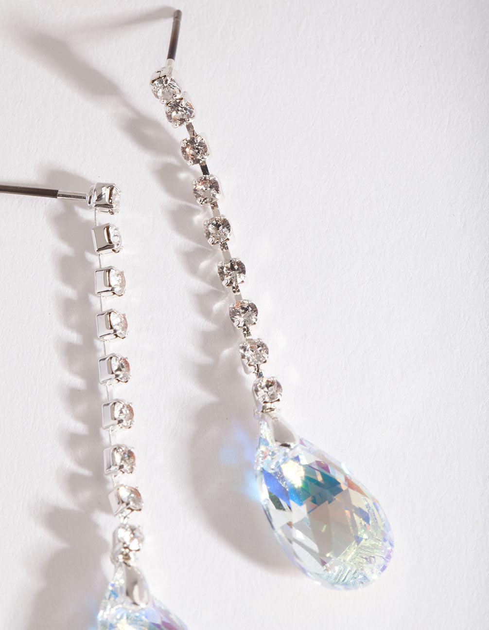 Silver Diamond Simulant Aurora Borealis Teardrop Earrings