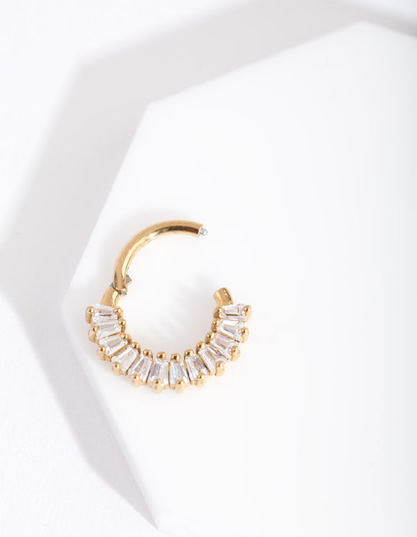 Gold Surgical Steel Baguette Clicker Earring