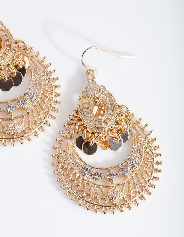 Mini Gold Diamante Disc Bohemian Earrings