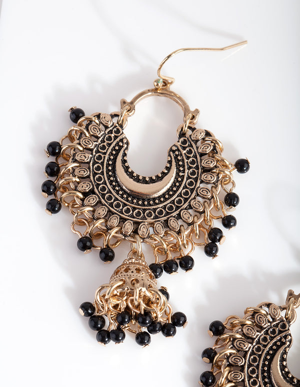 Mini Antique Gold Bead Tassel Drop Earrings
