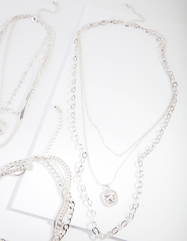 Rhodium Layered Goddess Necklace