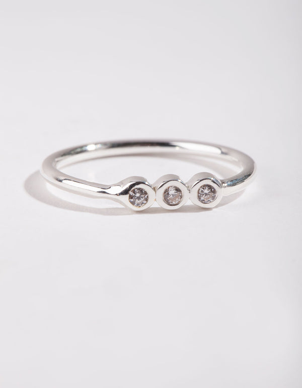 Sterling Silver Triple Diamante Ring