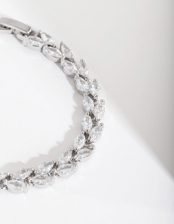 Silver Diamond Simulant Petal Row Tennis Bracelet