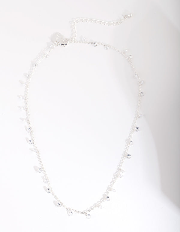 Silver Cubic Zirconia Multi Droplet Necklace