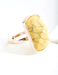 Gold Square Yellow Marble Stone Ring - link has visual effect only