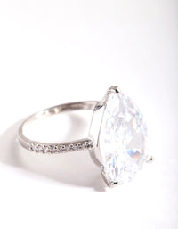 Silver Cubic Zirconia Large Pear Stone Ring - link has visual effect only