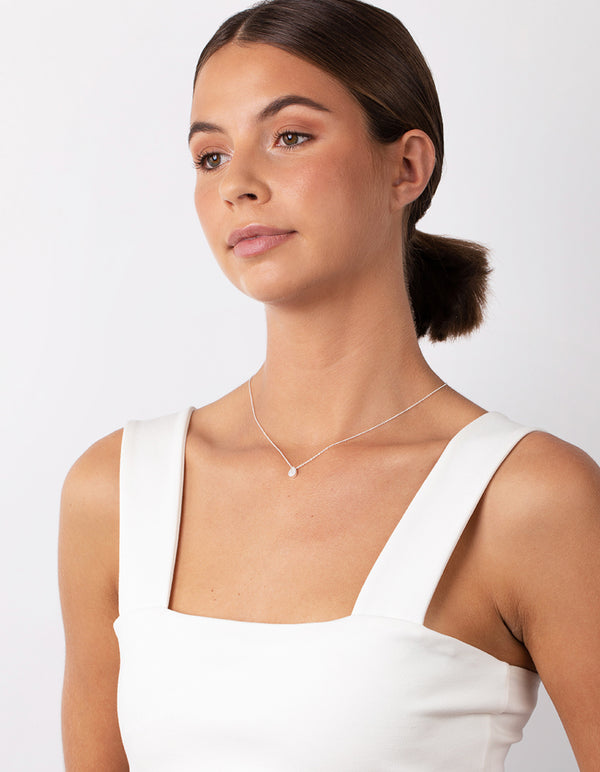 Sterling Silver Cubic Zirconia Pear Halo Necklace