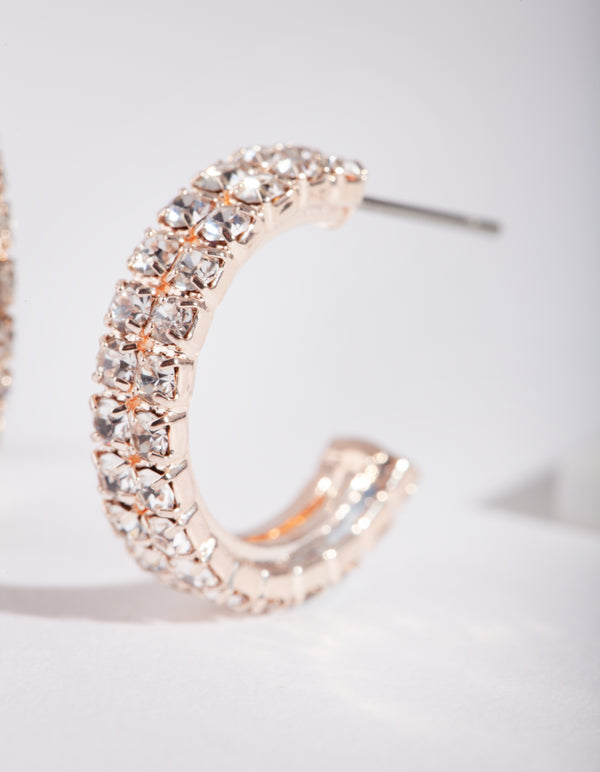 Rose Gold Mini Diamante Hoop Earrings