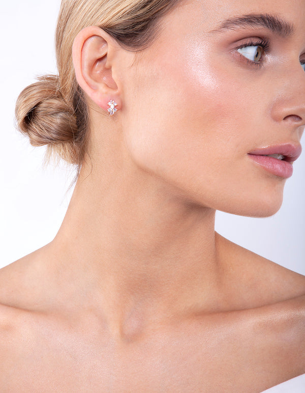 Rose Gold Double Flower Huggie Earrings