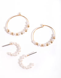 Gold Pearl Bead Hoop Earring Pack - link has visual effect only