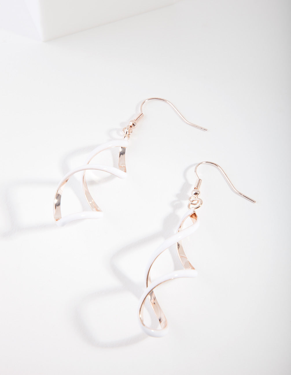 Rose Gold White Spiral Earrings