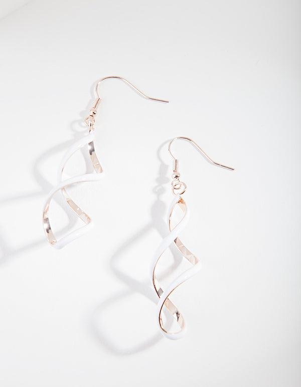 Rose Gold White Spiral Earrings