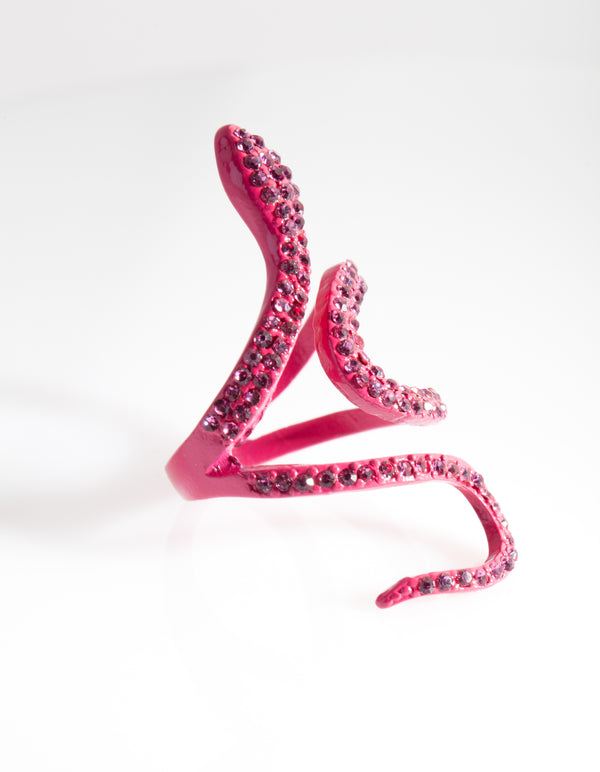 Pink Diamante Swirl Snake Ring