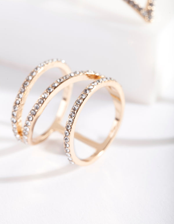 Gold Diamante Zigzag Ring Pack