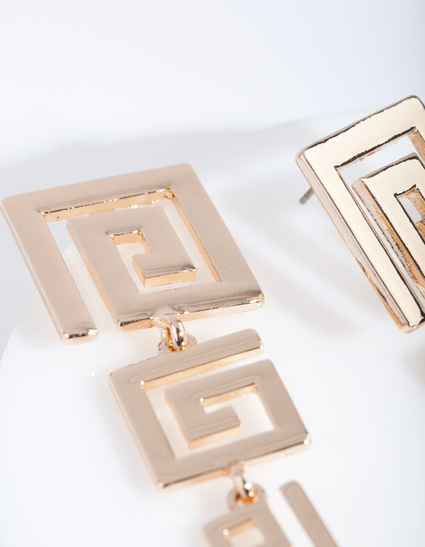 Gold Graduating Geometric Square Earrings