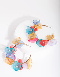 Gold Multi Fabric Flower Hoop Earrings - link has visual effect only