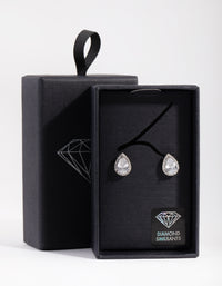 Silver Diamond Simulant Halo Pear Stud Earrings - link has visual effect only