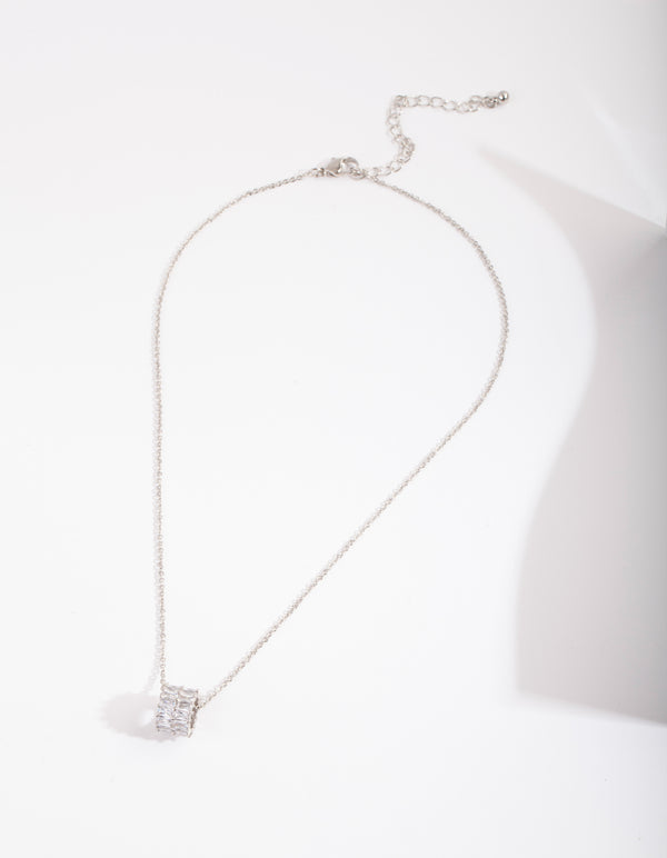 Diamond Simulant Double Row Baguette Necklace