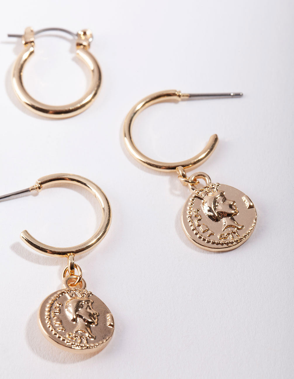 Shiny Gold Coin Charm Hoop Earring Pack