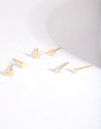 Gold Plated Sterling Silver Star & Heart Stud Earring Pack - link has visual effect only