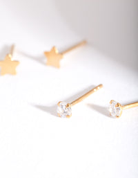 Gold Plated Sterling Silver Star & Heart Stud Earring Pack - link has visual effect only
