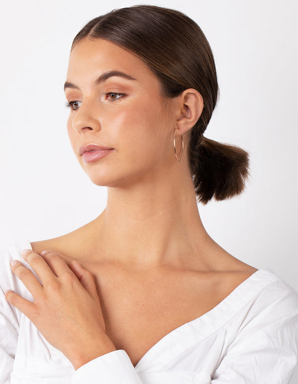 Rose Gold Plated Sterling Silver 40mm Plain Hoop Earrings