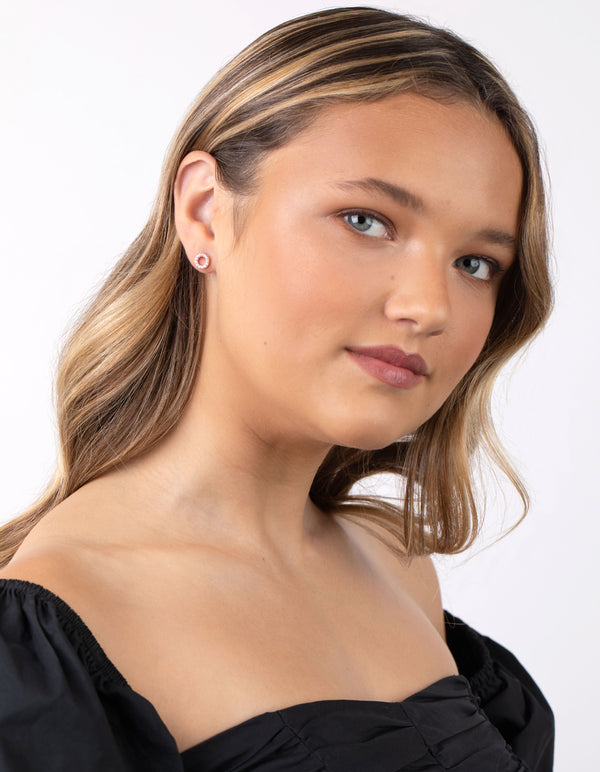 Rose Gold Plated Sterling Silver Pave Open Circle Stud Earrings