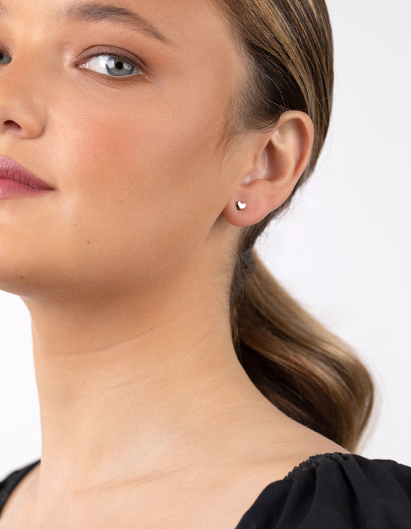 Rose Gold Plated Sterling Silver Cubic Zirconia Heart Stud Earring Pack