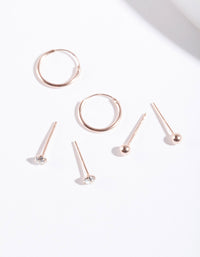 Rose Gold Plated Sterling Silver Diamante Ball & Hoop Earring Pack - link has visual effect only